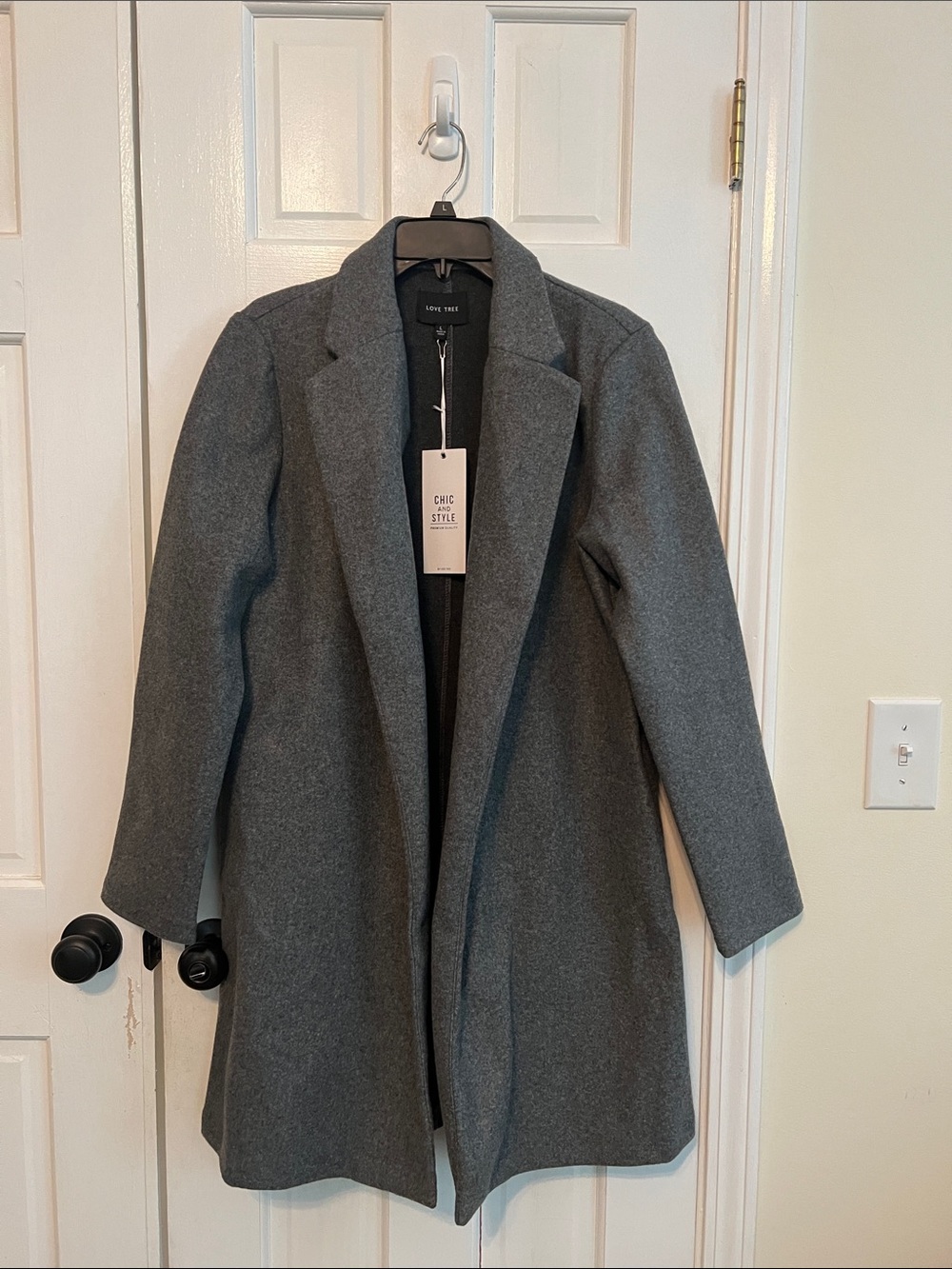 Love Tree Charcoal Gray Open-Front Trench Coat